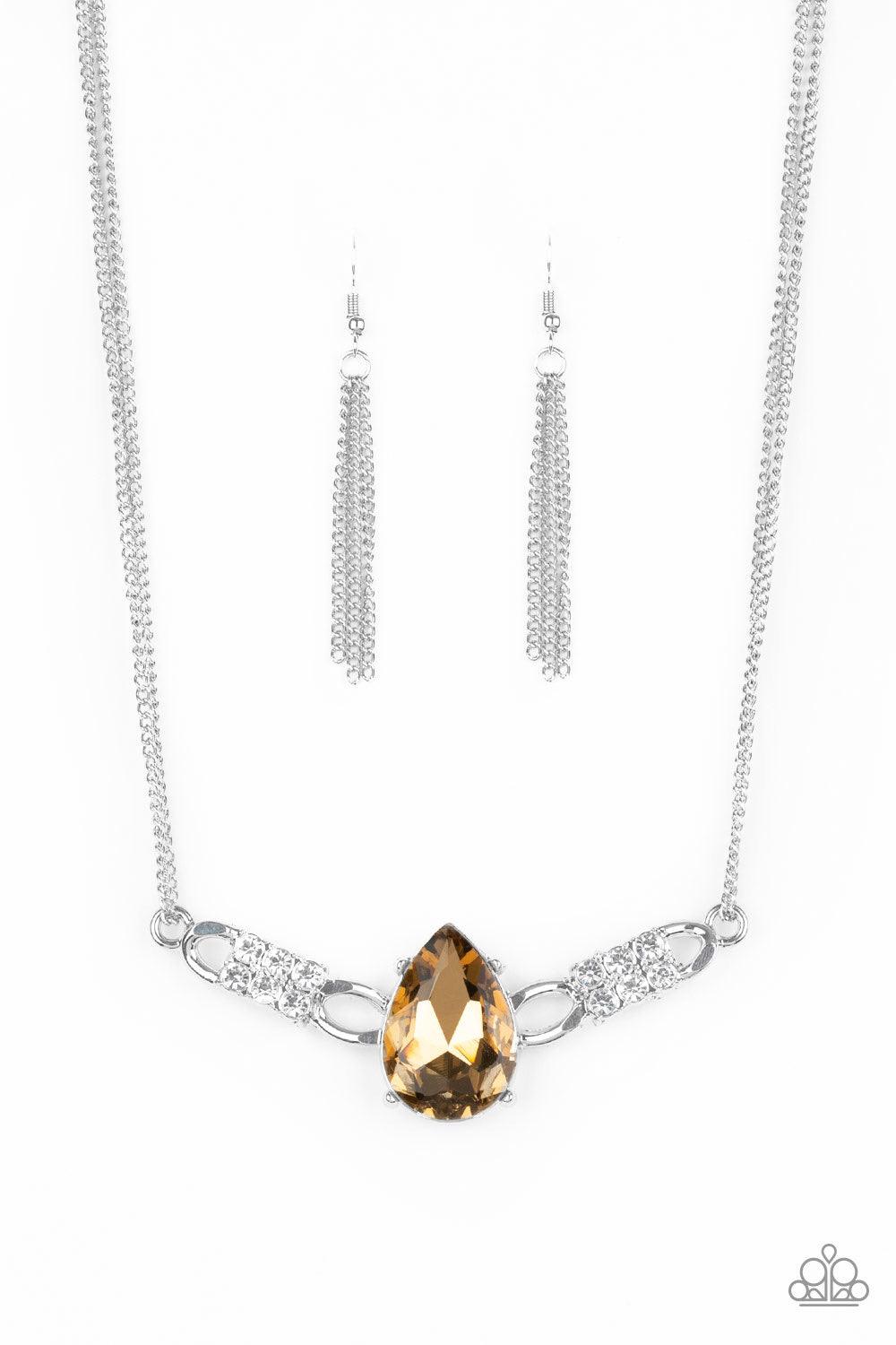 Paparazzi Accessories Way To Make An Entrance - Brown Brushed in an antiqued shimmer, a collision of glistening copper bars and hammered copper accents coalesce into an abstract statement piece below the collar for a fierce industrial look. Features an ad