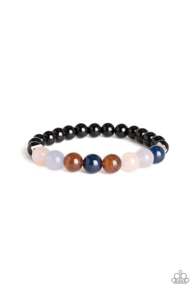 Paparazzi Accessories Ascent - Multi An earthy compilation of shiny black beads, silver cube beads, and glassy stone beads are threaded along a stretchy band around the wrist for a seasonal look. Jewelry