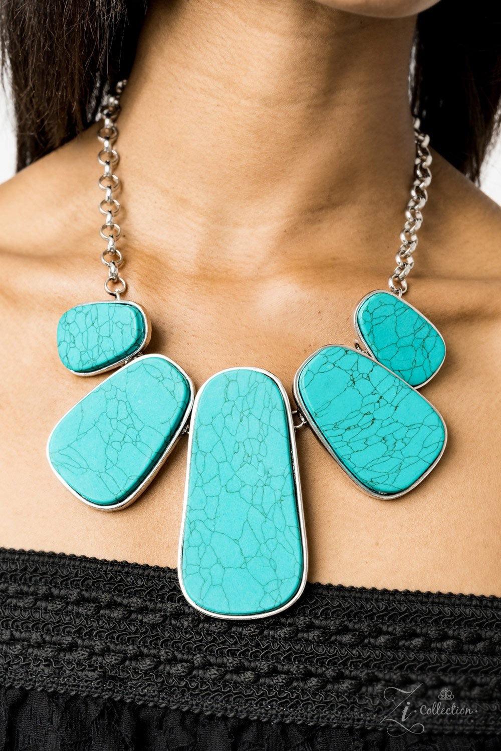 Paparazzi Accessories Monumental 💗ZiCollection $25💗 Featuring sleek silver frames, a collection of oblong turquoise stones delicately connects below the collar. The over sized frames dramatically increase in size at the center, creating a trailblazing f