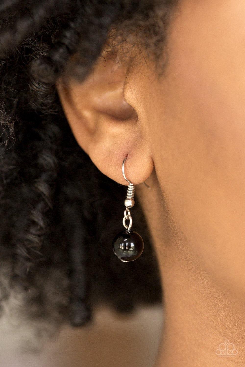 Paparazzi Accessories Really Rococo - Black Polished black beads and shimmery silver hoops drip from the bottom of a glistening silver chain, creating a playful fringe below the collar. Features an adjustable clasp closure. Sold as one individual necklace