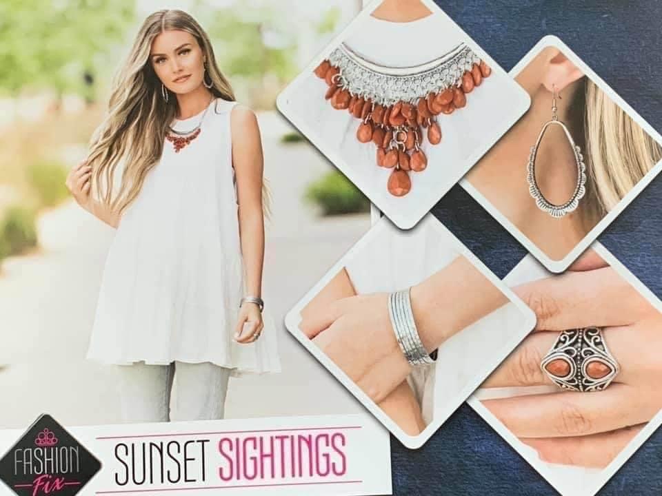Paparazzi Accessories Sunset Sitings: FF August 2020 Trendsetters are sure to gravitate towards the accessories found in the Sunset Sightings collection. Featuring more drastic designs, bold colors, and funky combinations found outside the box, the pieces