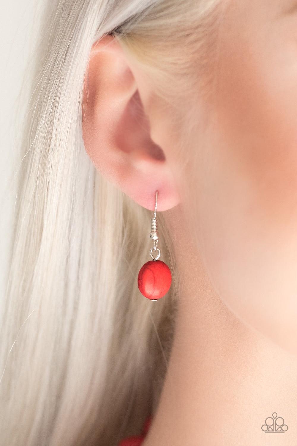 Paparazzi Accessories Desert Flats - Red Gradually increasing in size, smooth, flat red stones subtly overlap as they stack below the collar for a refreshing artisanal look. Features an adjustable clasp closure. Jewelry