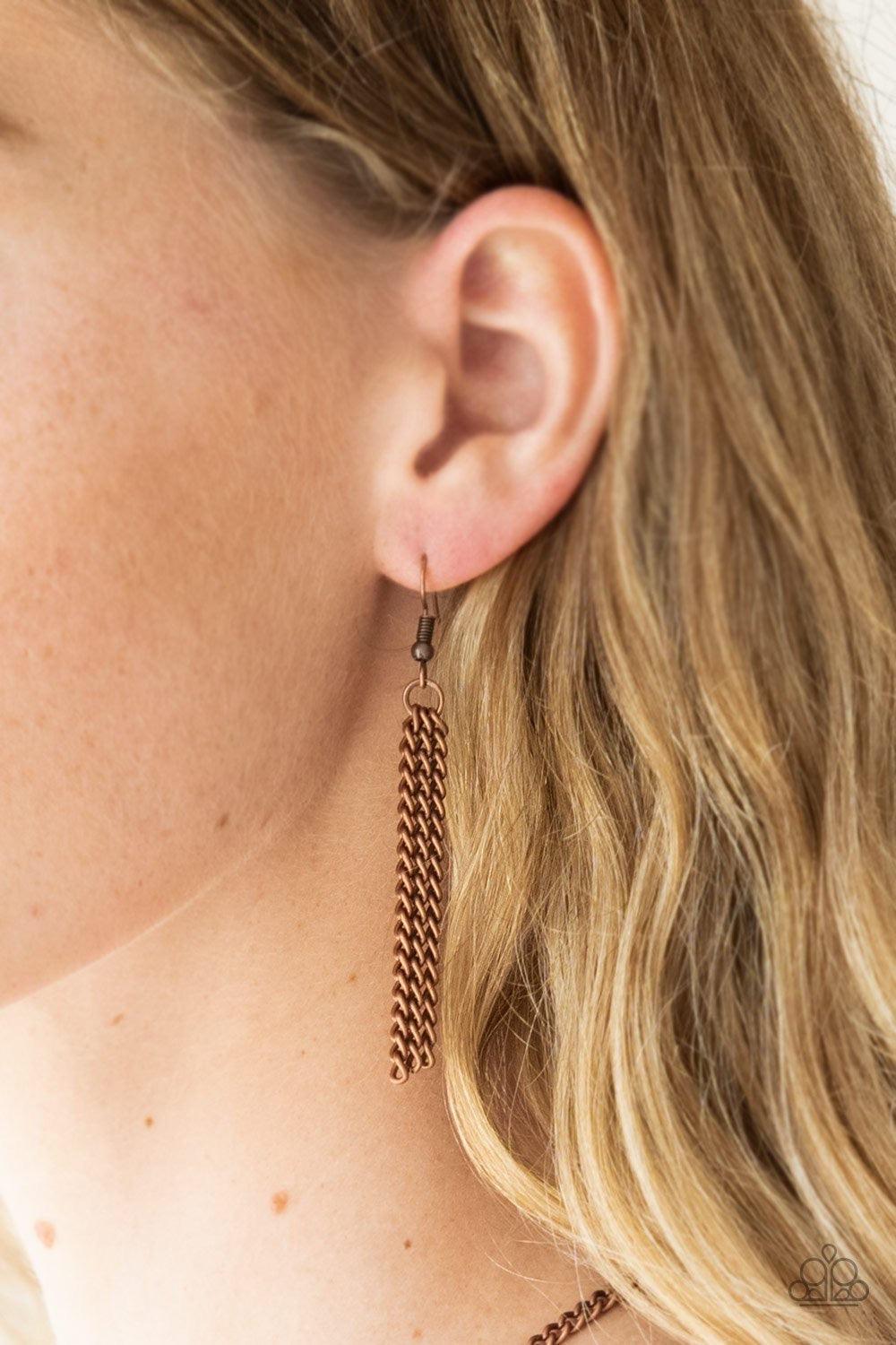 Paparazzi Accessories Victorian Virtue ~Copper Antiqued vine-like filigree climbs the front and back of a heart-shaped pendant, creating a dramatic 3-dimensional pendant. The vintage inspired pendant swings from the bottom of a lengthened copper chain for