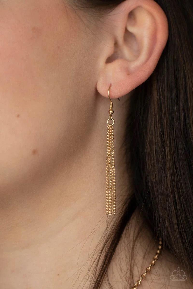 Paparazzi Accessories Up FAUX Grabs - White A dramatic gold chain tassel swings from the bottom of an oversized shell-like acrylic disc, creating a fabulously stacked pendant at the bottom of a lengthened gold chain. Features an adjustable clasp closure.