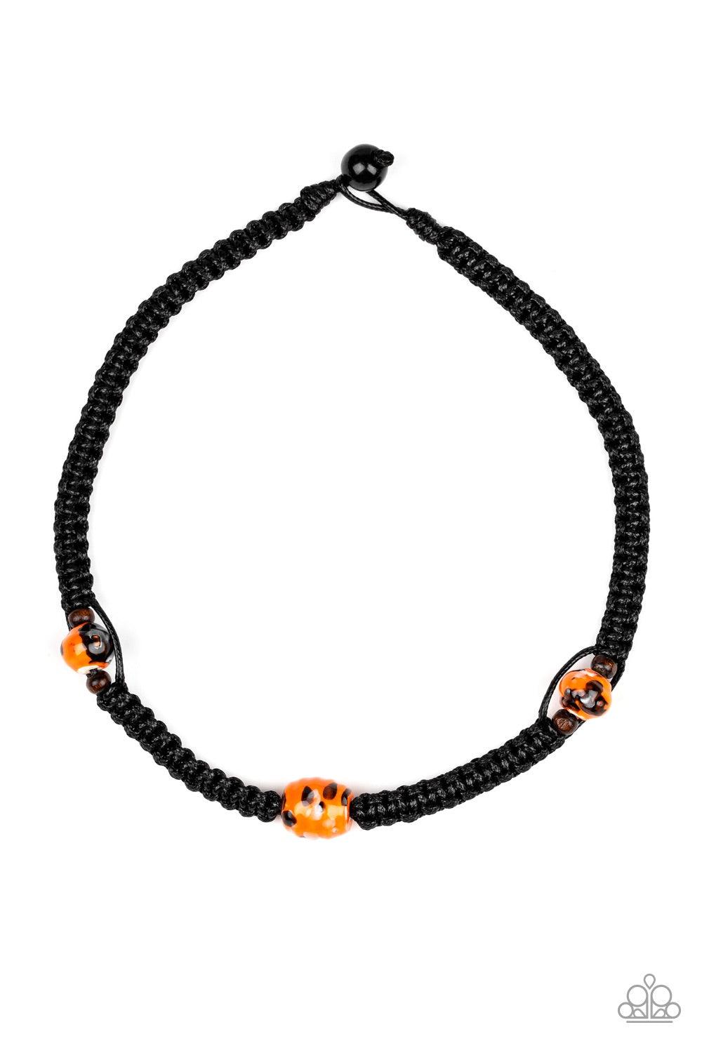 Paparazzi Accessories Rate of Climb - Orange Glassy orange accents and dainty wooden beads are knotted in place along a braided cord for an urban look. Features a button loop closure. Jewelry