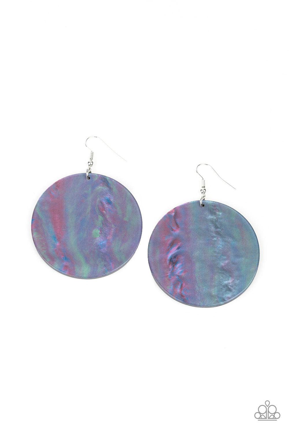 Paparazzi Accessories Cosmic Rainbow - Multi Brushed in a rainbow iridescence, a circular acrylic frame swings from the ear for an out of this world style. Earring attaches to a standard fishhook fitting. Color may vary. Jewelry