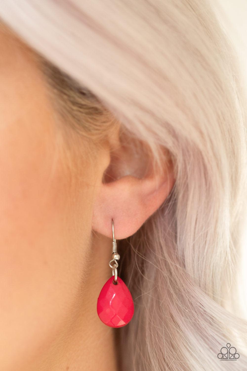 Paparazzi Accessories Life of the FIESTA - Multi Two strands of silver chain are decorated in a flirtatious fringe of faceted green, pink, and plum teardrops. Glittery beveled silver teardrops are sprinkled between the colorful beading, adding hints of sh