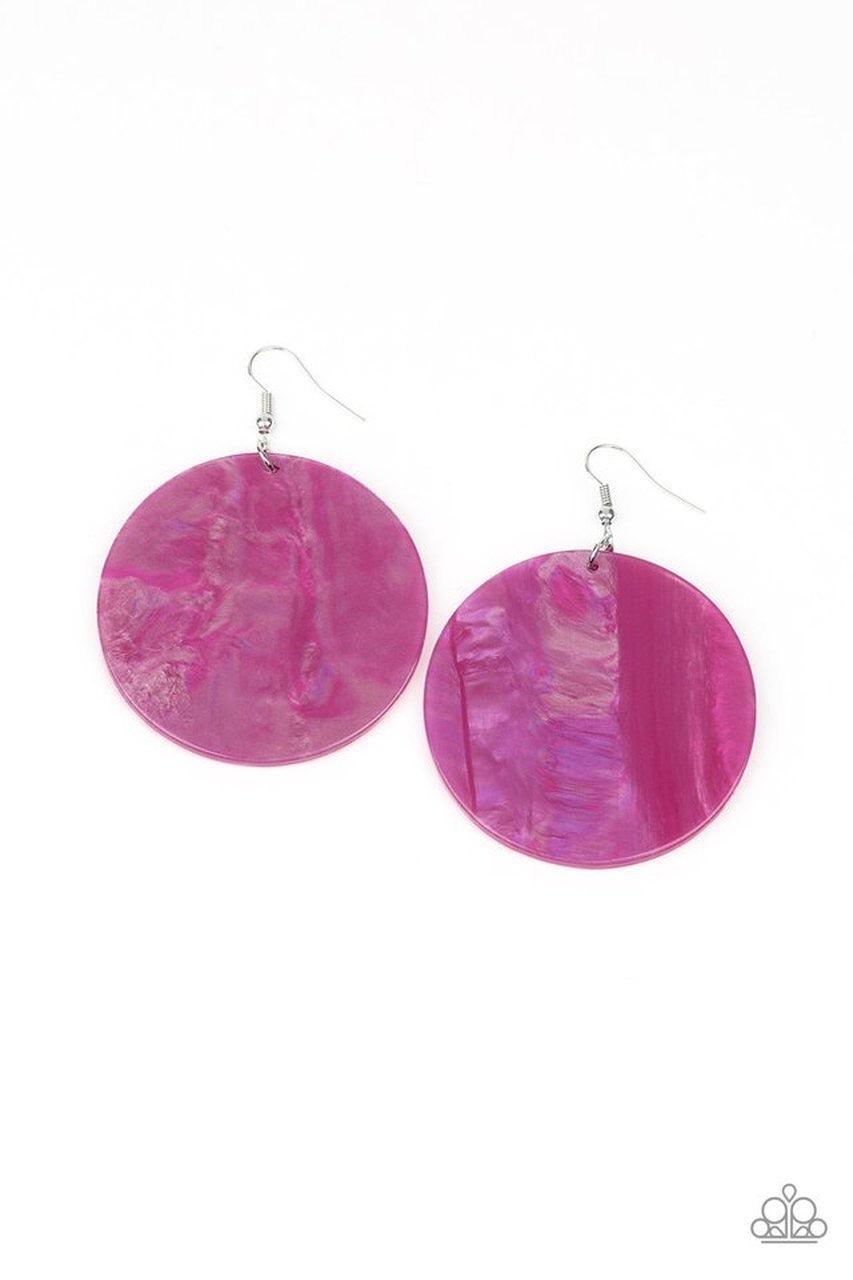 Paparazzi Accessories Cosmic Rainbow - Pink Brushed in a rainbow iridescence, a circular pink acrylic frame swings from the ear for an out of this world style. Earring attaches to a standard fishhook fitting. Color may vary. Jewelry