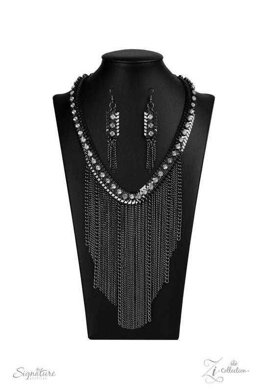 Paparazzi Accessories The Alex 💗💗ZiCollection $25💗💗 A sassy curtain of mismatched gunmetal chains tapers from the bottom of a dramatic row of glassy white rhinestones that have been delicately fastened to an edgy row of flattened gunmetal chain. The e