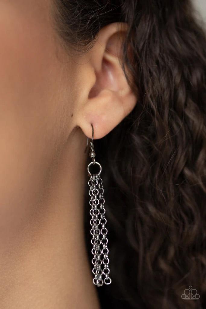 Paparazzi Accessories Victorian Valentine - Black Featuring vine-like filigree, a dramatic locket-like heart swings from the bottom of a lengthened gunmetal chain for a vintage inspired look. Features an adjustable clasp closure. Sold as one individual ne