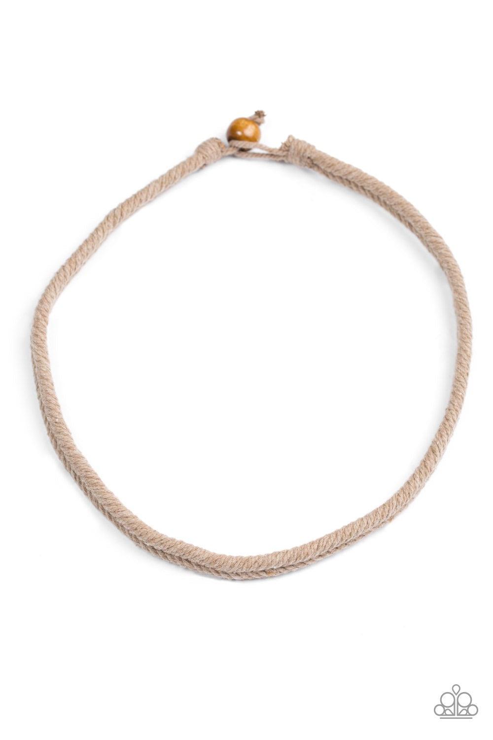 Paparazzi Accessories Travel Therapy - Brown Soft brown cording weaves into an urban braid below the collar in a seasonal fashion. Features a button loop closure. Jewelry