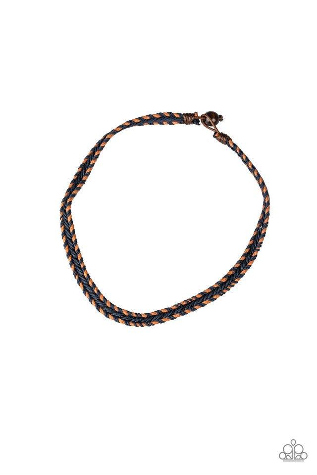 Paparazzi Accessories The Grand CANYONER - Blue Shiny blue cording knots around brown cording, creating a colorful braid below the collar. Features a button loop closure. Sold as one individual necklace. Jewelry