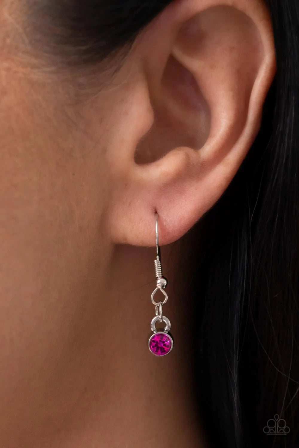 Paparazzi Accessories Sonata Swing - Pink Dainty white rhinestones are sprinkled across silver vine-like filigree that whirls around an oval pink gem center inside of a studded silver frame, resulting in a whimsical pendant at the bottom of a silver chain