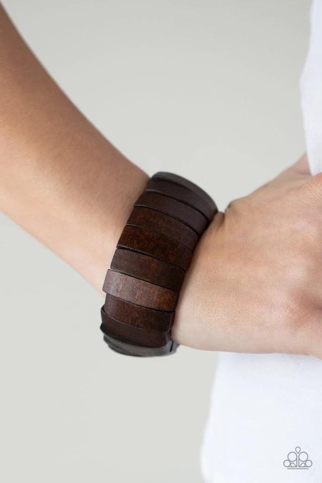 Paparazzi Accessories Raise the Barbados ~Brown A bold collection of brown wooden beads are threaded along stretchy bands around the wrist for a colorful display. Jewelry