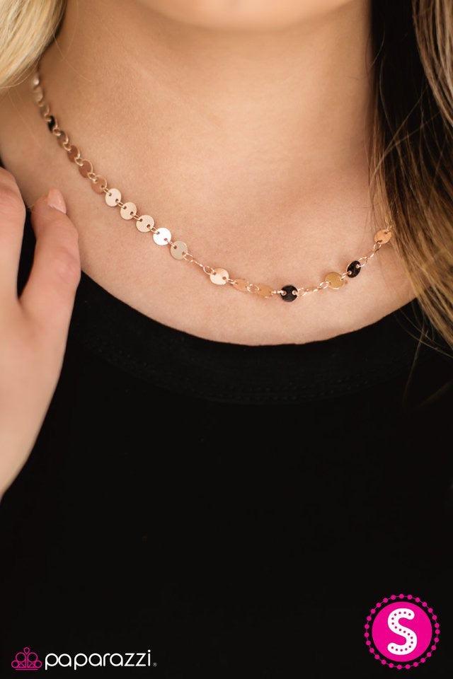Paparazzi Accessories Let There Be SPOTLIGHT - Rose Gold Brushed in a shiny finish, flat rose gold discs link below the collar in an undeniably shimmery fashion. Features an adjustable clasp closure. Jewelry