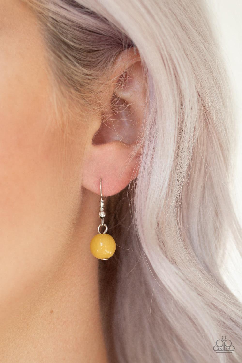 Paparazzi Accessories Me-Dillions, Myself, and I - Yellow Infused with shiny yellow beaded centers, ornate floral stamped frames link below the collar for a colorfully, seasonal look. Features an adjustable clasp closure. Sold as one individual necklace.