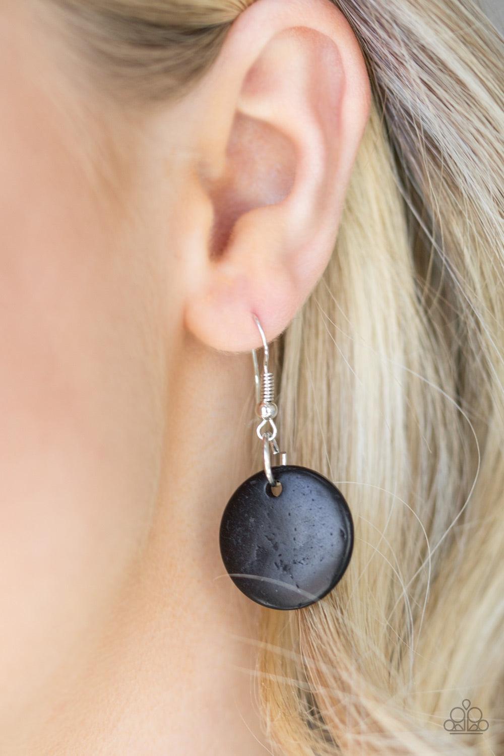 Paparazzi Accessories Costa Maya Majesty - Black Featuring abstract geometric finishes, mismatched black wooden beads are threaded along shiny black cording. Dramatic silver beads are sprinkled between the earthy beading, creating a bold seasonal look bel