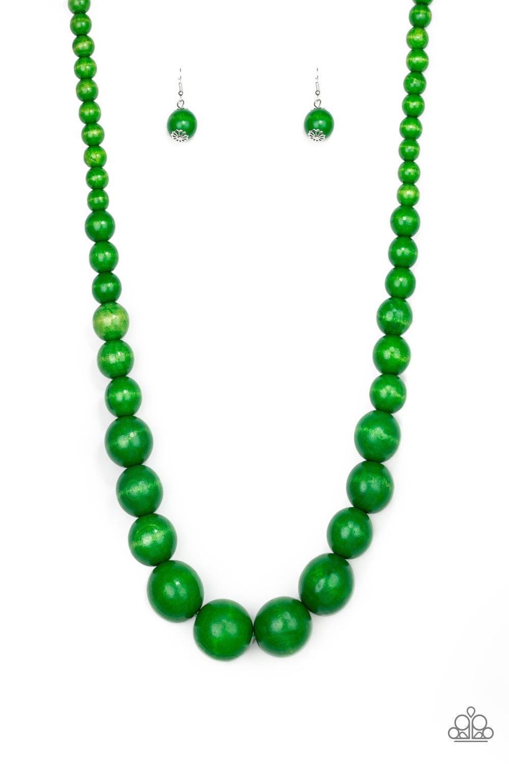 Paparazzi Accessories Effortlessly Everglades - Green Gradually increasing in size near the center, vivacious green wooden beads are threaded along a green string for a summery look. Features an adjustable sliding knot closure. Jewelry