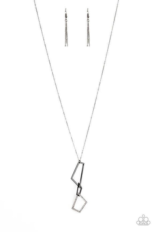 Paparazzi Accessories Shapely Silhouettes - Black Strand after strand of metallic gold and silver seed beads fall together to create a bold statement piece. Features an adjustable clasp closure. Sold as one individual necklace. Includes one pair of matchi