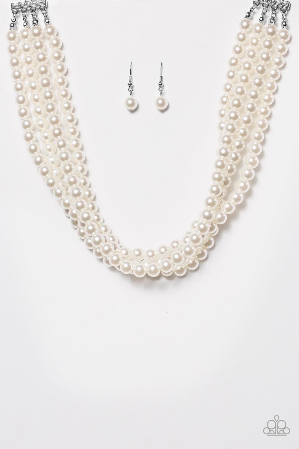 Paparazzi Accessories Vintage Romance ~White Choker Four strands of romantic white pearls layer around the neck for a timelessly vintage look. Features an adjustable clasp closure.