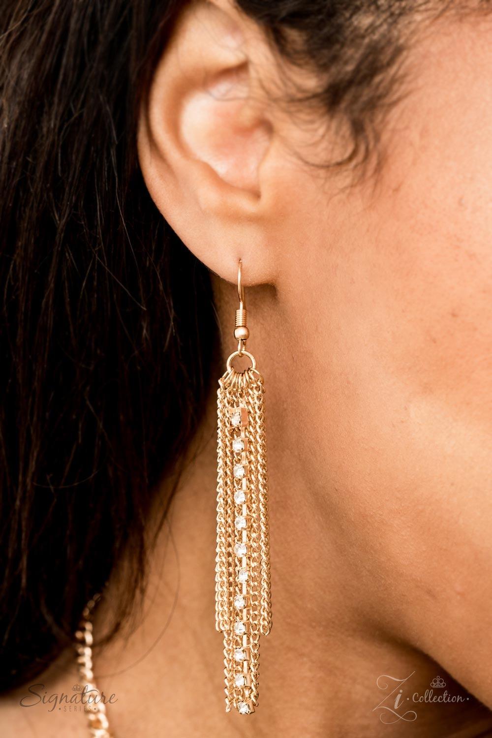 Paparazzi Accessories The Ramee 💗ZiCollection $25💗 A curtain of shimmering gold chains and dazzling white rhinestones cascades down the chest, creating a fearless fringe. The scintillating chains subtly increase in length towards the center, tapering in