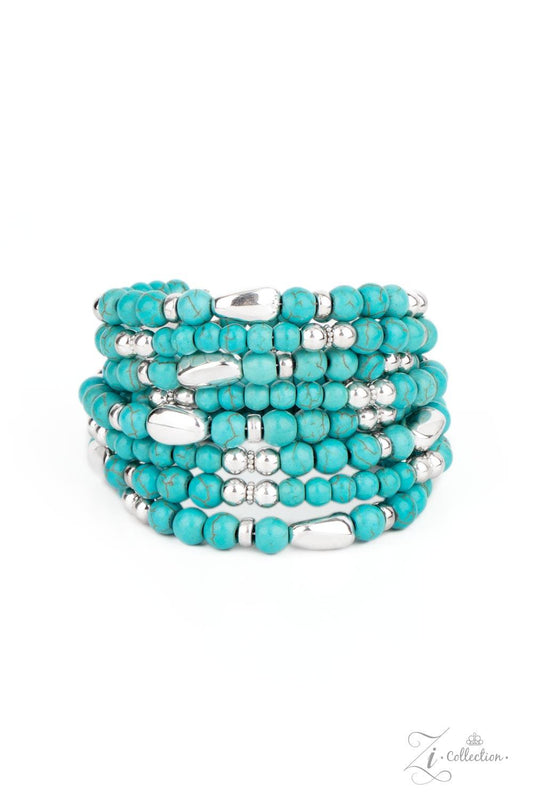 Paparazzi Accessories Party Crusher: ZiCollection An artisanal assortment of mismatched turquoise stones and silver accents are threaded along a dainty wire that infinitely coils around the wrist, creating glamorously groundbreaking layers. Sold as one in