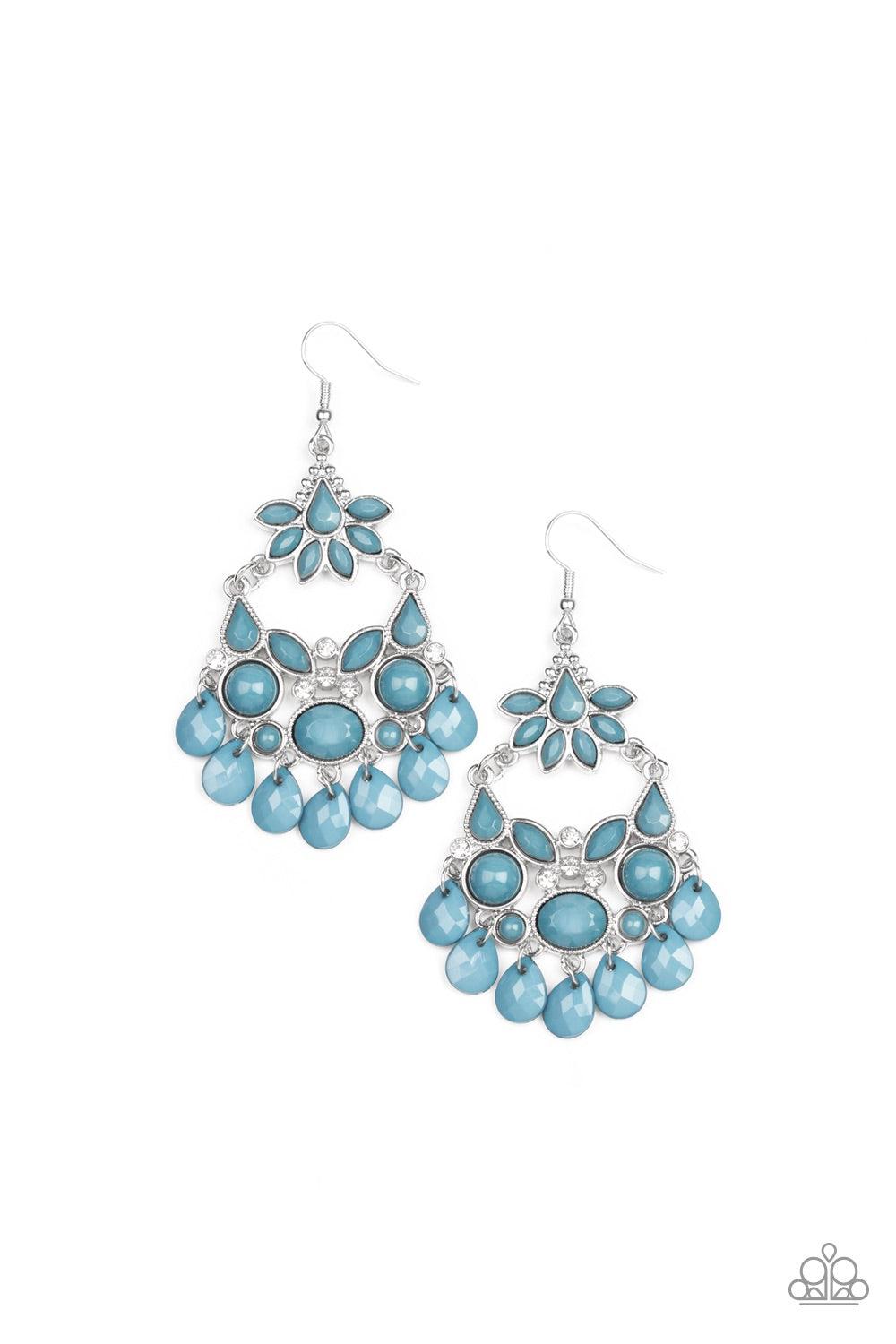 Paparazzi Accessories Garden Dream - Blue Tinted in the calming of hue of Bluestone, a collection of round, teardrop, and marquise style beads coalesce into a whimsically stacked lure. Infused with a faceted teardrop fringe, the bottom of the ornate frame
