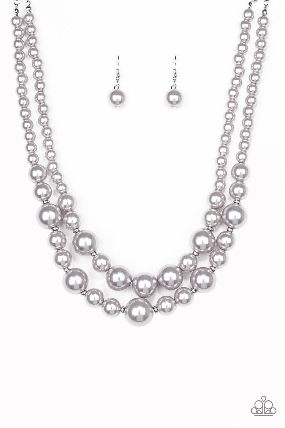 Paparazzi Accessories The More The Modest - Silver Infused with dainty silver accents, classic silver pearls layer below the collar in a timeless fashion. Features an adjustable clasp closure. Jewelry