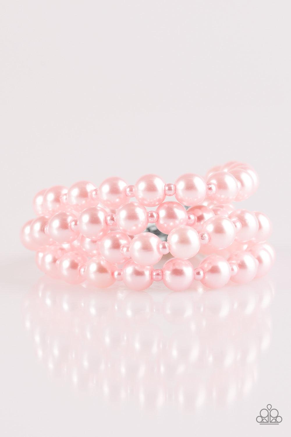 Paparazzi Accessories Work The BALLROOM ~Pink Rows of dainty and classic pink pearls are strung across the wrist for a timeless look. Features an adjustable clasp closure. Sold as one individual bracelet.