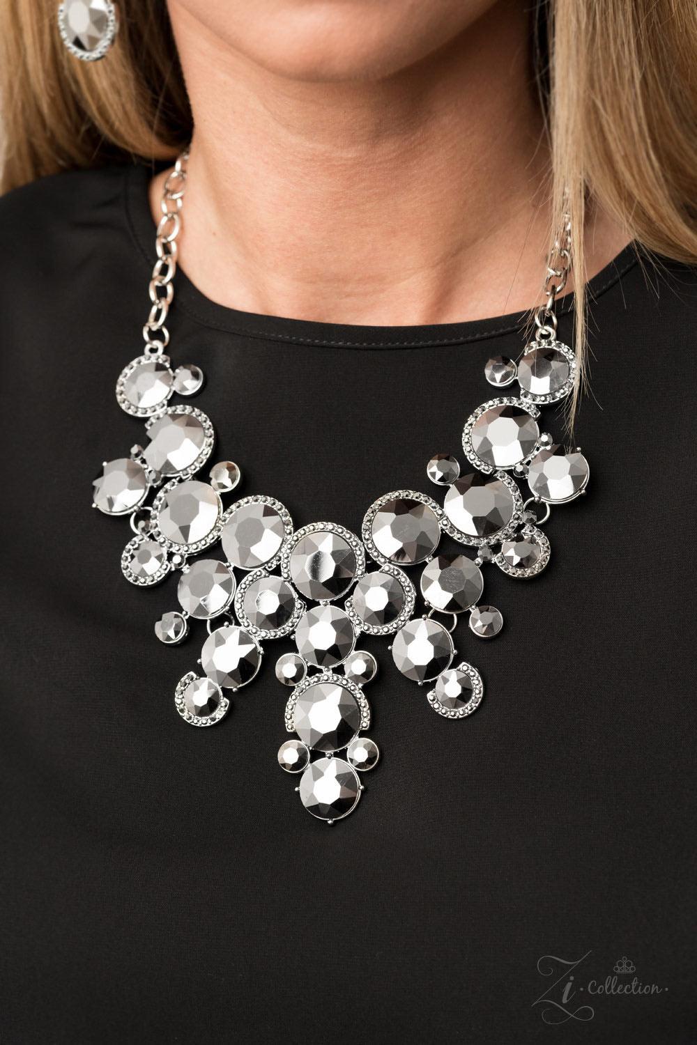 Paparazzi Accessories Fierce 💗💗ZiCollection $25💗💗 An oversized collection of smoky hematite rhinestones haphazardly link into clustered frames below the collar. Featuring swirls of dainty hematite encrusted frames, the stunningly stacked frames fan ou