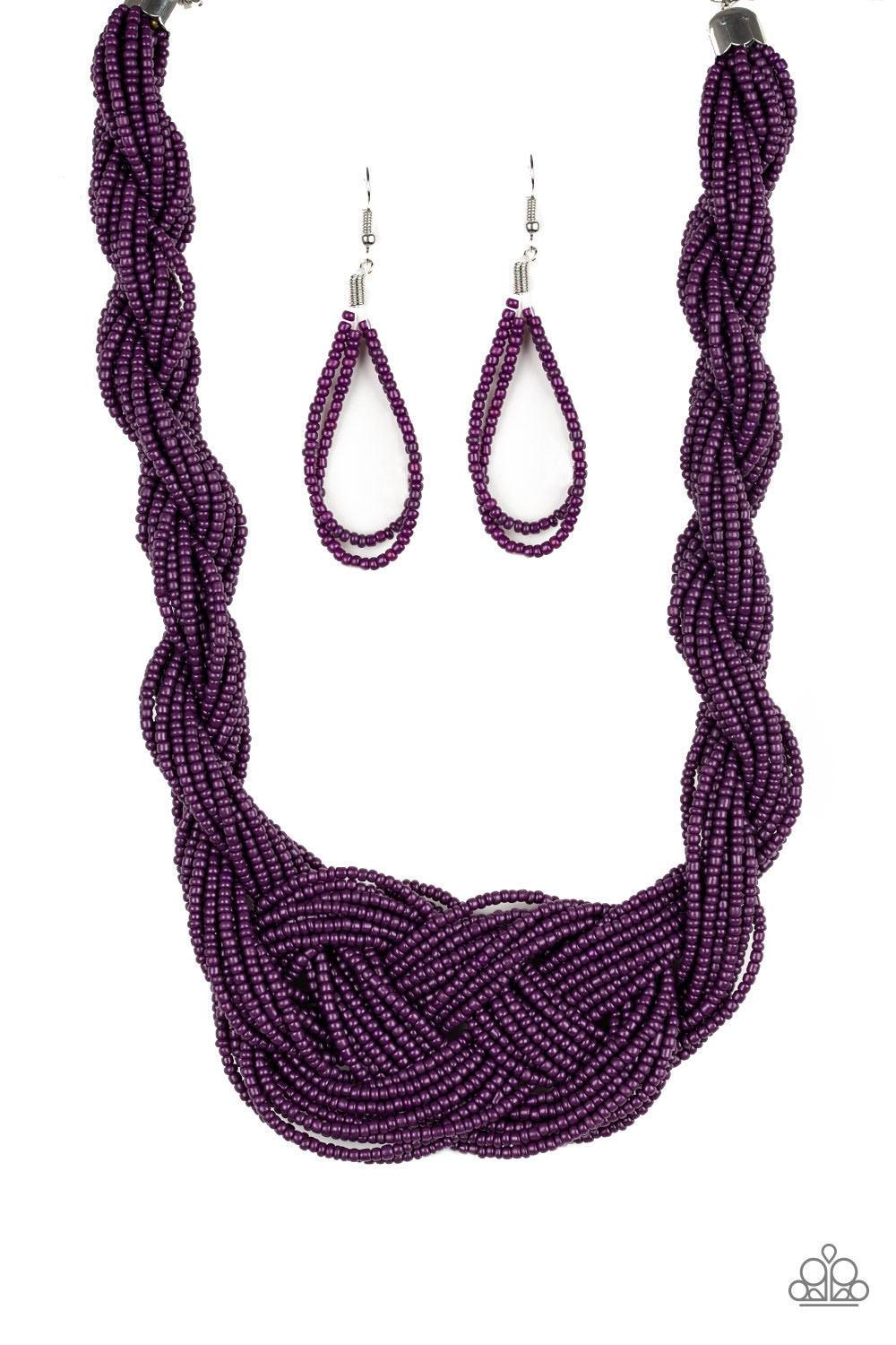 Paparazzi Accessories A Standing Ovation - Purple Countless strands of plum seed beads are twisted and knotted together to create an unforgettable statement piece. Features an adjustable clasp closure. Sold as one individual necklace. Includes one pair of