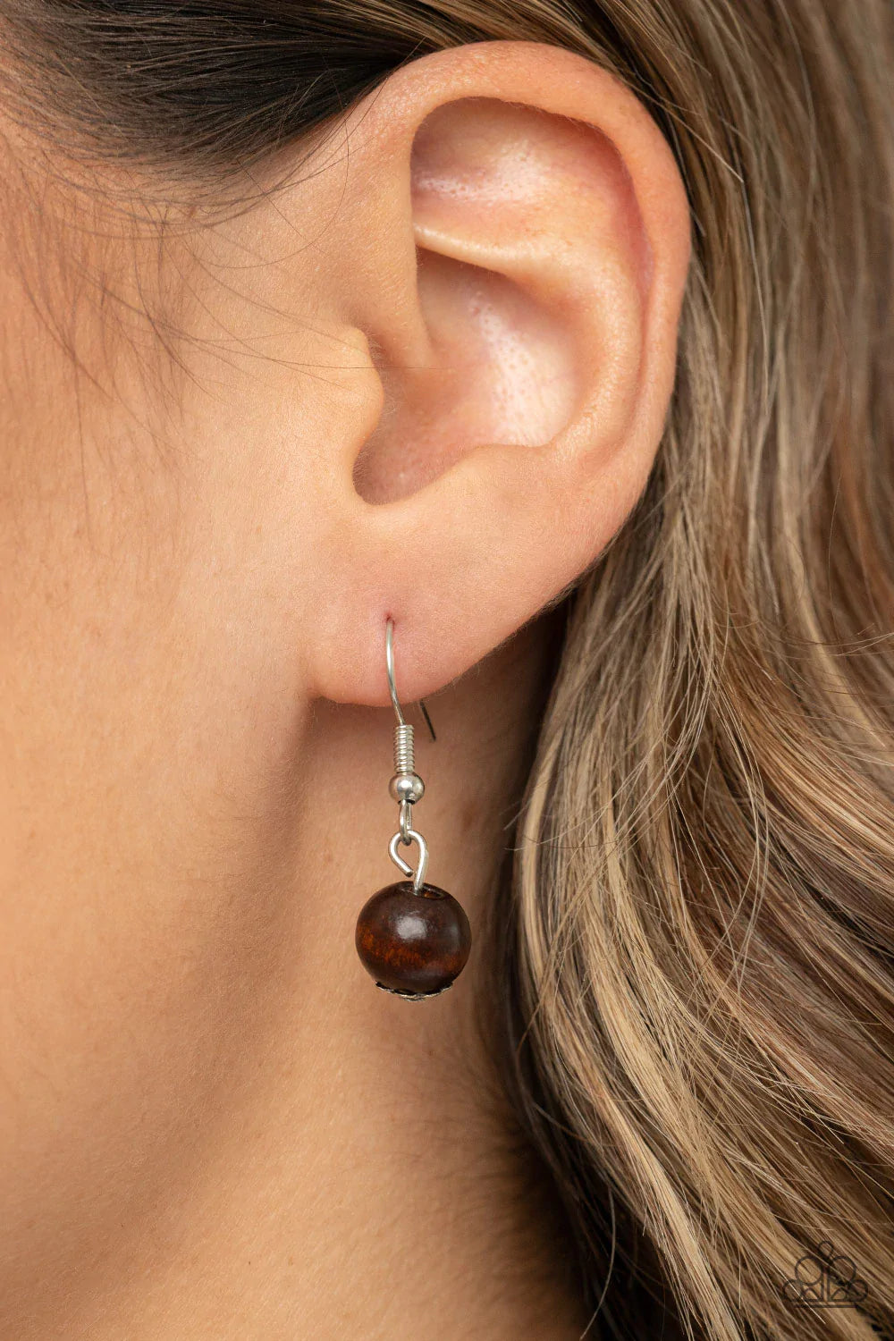 Paparazzi Accessories Eco Extravaganza - Red Infused with a solitaire red wooden bead, a mismatched assortment of studded silver hoops, textured silver rings, and oversized brown wooden beads delicately connect across the chest for a stylishly handcrafted