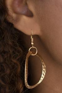 Paparazzi Accessories Circus Chic - Gold Featuring hexagonal centers, dainty gold rings link together two rows of hammered gold frames. The layered rows drape just below the collar for a refined look. Features an adjustable clasp closure. Sold as one indi