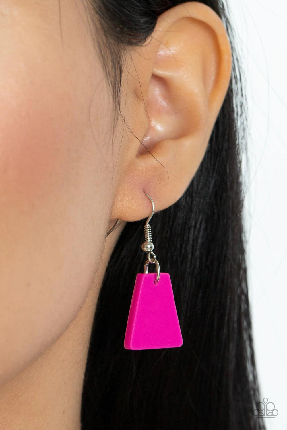 Paparazzi Accessories Vivaciously Versatile - Pink Flared Fuchsia Fedora acrylic frames alternate with dainty silver beads along an invisible wire below the collar, creating a flamboyant fringe. Features an adjustable clasp closure. Sold as one individual