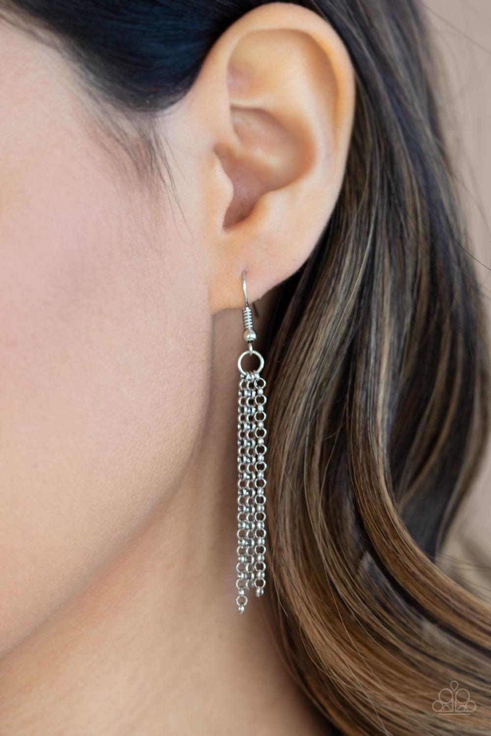 Paparazzi Accessories Wish Upon a ROCK STAR - Silver A collision of round, square, emerald, and marquise cut hematite rhinestones coalesce into a dazzling pendant below the collar for an edgy elegance. Features an adjustable clasp closure. Sold as one ind