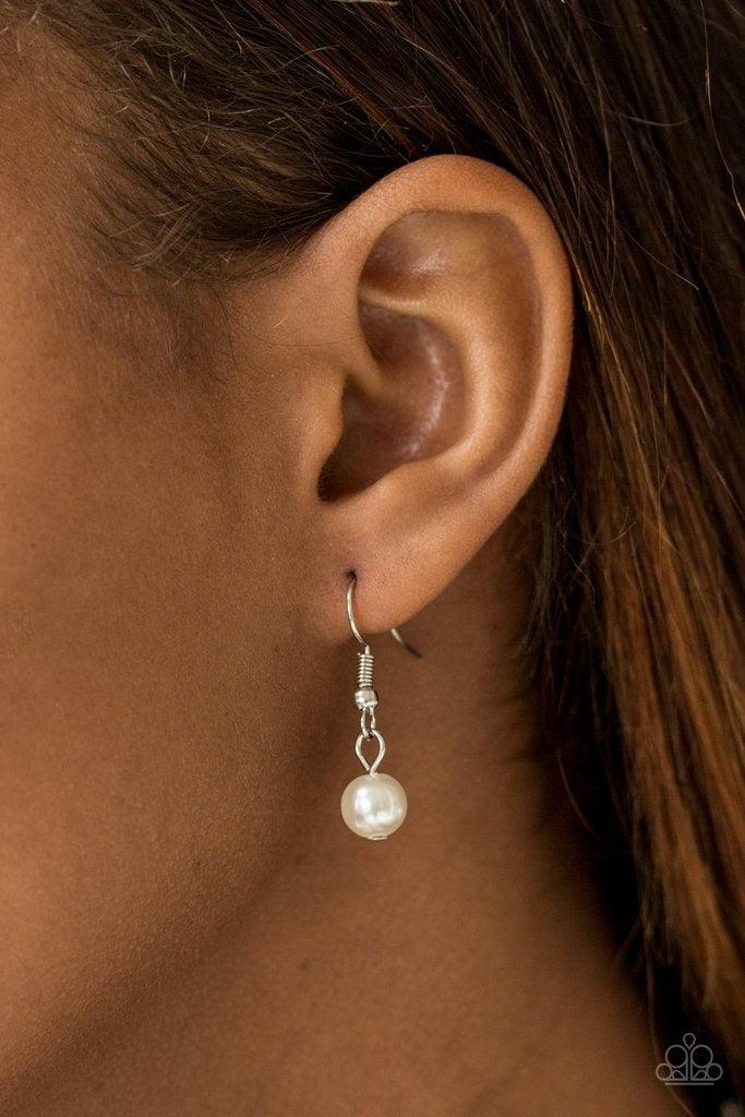 Paparazzi Accessories Beauty Shop Fashion - White Classic white pearls swing from the bottom of mismatched silver links, creating refined layers below the collar for a timeless look. Features an adjustable clasp closure. Sold as one individual necklace. I