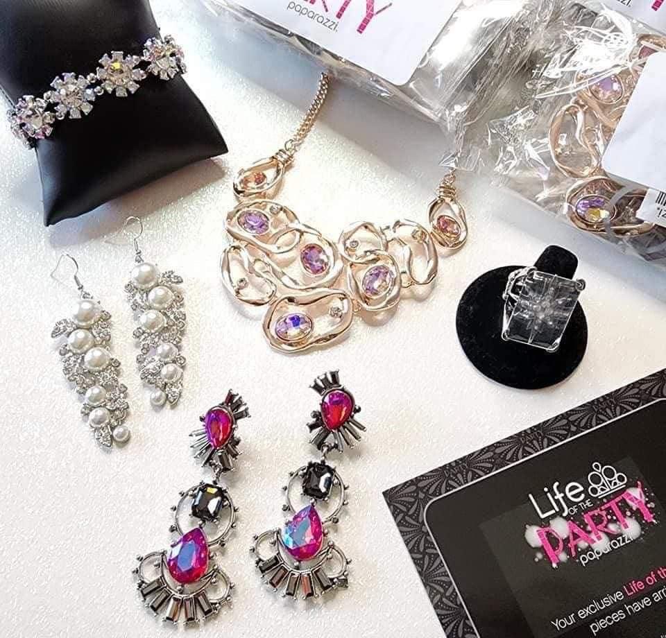 Paparazzi Accessories Life of The Party: July 2022 Earrings: The Party Has Arrived Earrings: Ultra UniversalNecklace: Warp speed Bracelet: Premium Perennial Ring: Starry Serenity Jewelry Sets