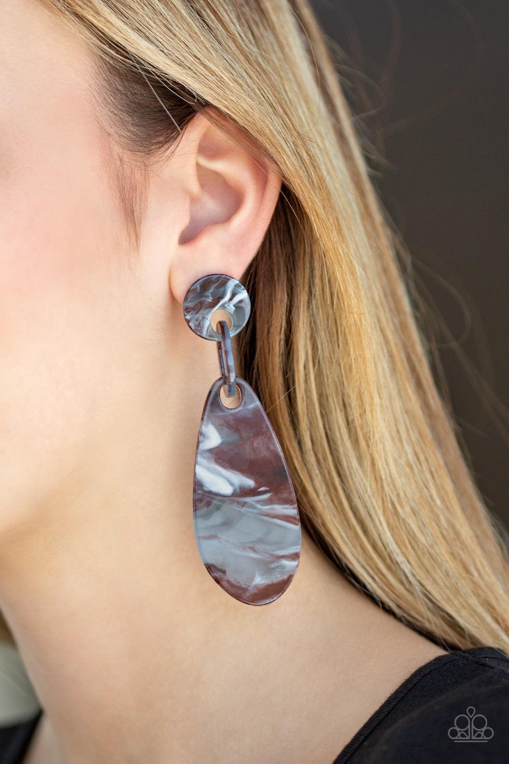 Paparazzi Accessories A HAUTE Commodity - Brown Brushed in a faux marble finish, smoldering acrylic frames attach into a retro lure. Earring attaches to a standard post fitting. Jewelry
