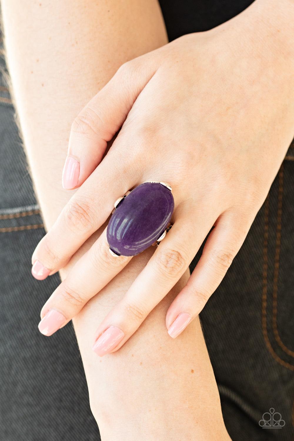 Paparazzi Accessories Desert Heirloom - Purple An oversized purple stone is nestled inside a classic silver frame, creating a colorful centerpiece atop the finger. Features a stretchy band for a flexible fit. Jewelry