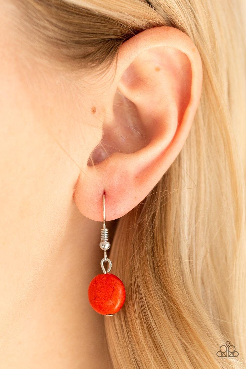 Paparazzi Accessories Canyon Collection ~Orange Chiseled into round and earthy pebble cuts, orange stones link below the collar in a seasonal fashion. Shiny wooden beads are sprinkled between the earthy stone accents for a handcrafted, artisan inspired fi