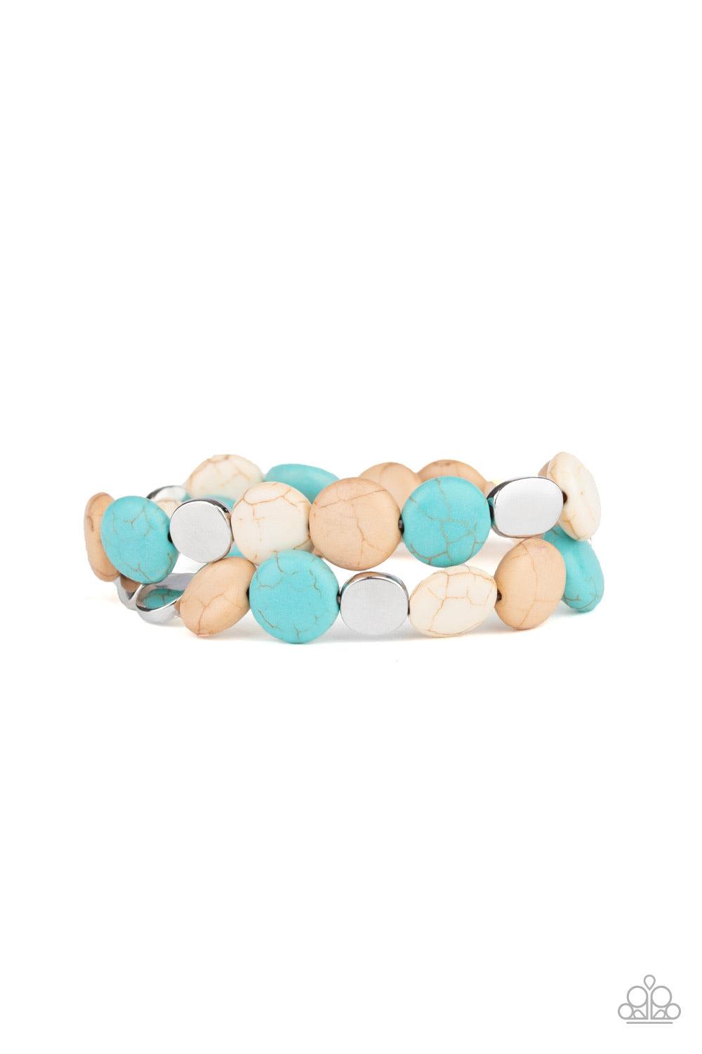 Paparazzi Accessories Simply Sedimentary - Multi A collection of round red, blue, and brown stones and flat silver beads are threaded along stretchy bands around the wrist, creating earthy layers. Jewelry