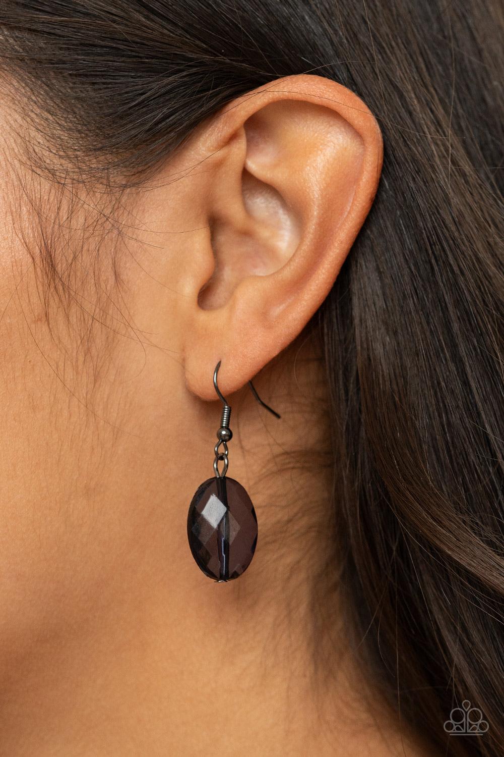 Paparazzi Accessories I Need A GLOW-Cation - Black Strung between two matching black gem-like fittings, two glittery rows of black oval gems flank a strand of bold gunmetal chain below the collar for a flawlessly layered look. Features an adjustable clasp