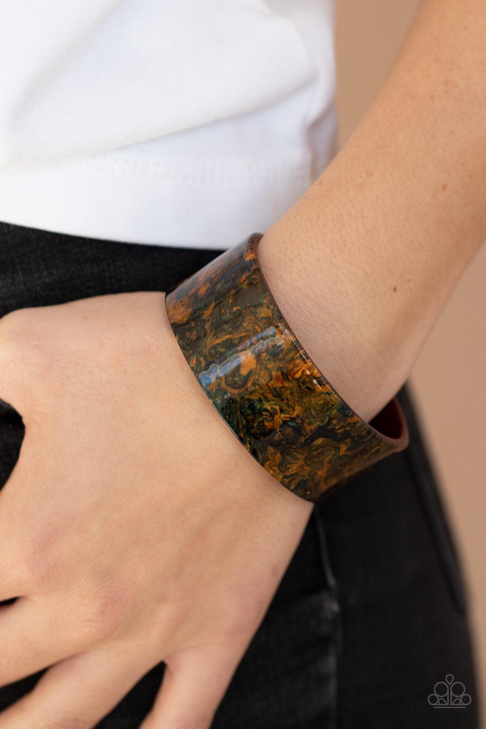 Paparazzi Accessories Marbled Mystique - Multi Featuring a faux marble finish, a thick acrylic cuff curls across the wrist for a colorfully retro look. Jewelry