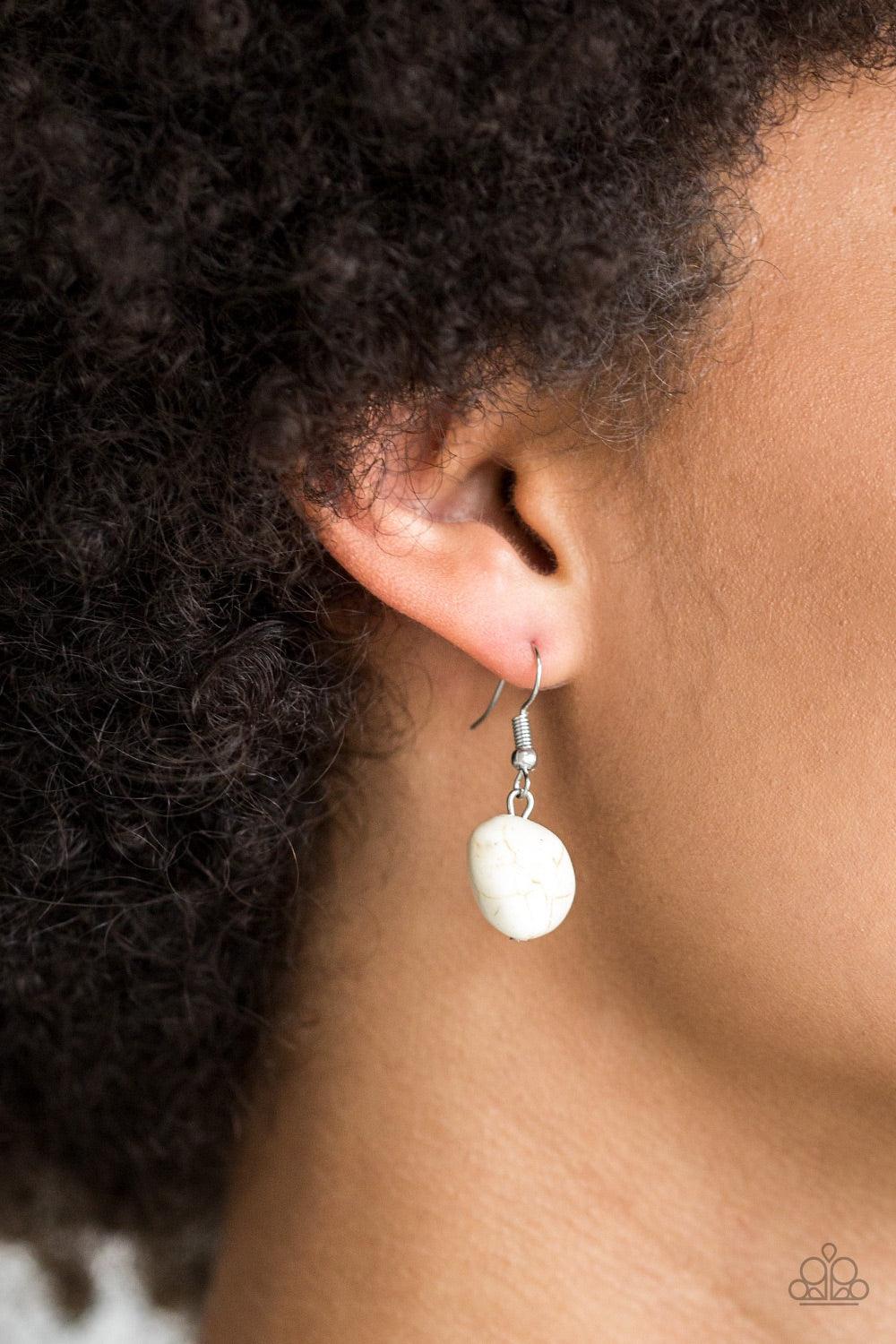 Paparazzi Accessories Change of Heart - White White faux rocks alternate with heart charms along a chunky silver chain. Hearts are inscribed with the phrase "With All My Heart" on one side and a short bible verse on the other that reads, "Love the Lord th