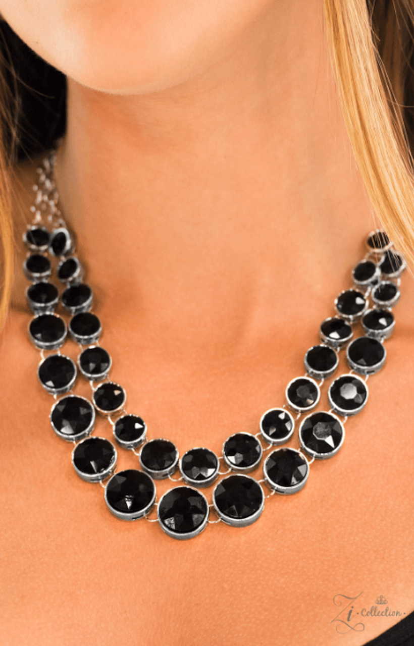 Paparazzi Accessories Iconic 💗ZiCollection $25💗 Radiating with faceted shimmer, glittery black rhinestones join into two timeless layers below the collar. Encased in sleek silver frames, the sparkling black gems gradually increase in size as they trickl