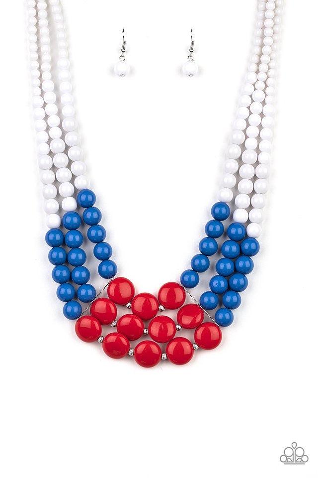 Paparazzi Accessories Beach Bauble - Multi Held together by dainty silver fittings, strands of beads fade from white to blue to red along invisible wires below the collar for a statement-making finish. Features an adjustable clasp closure. Jewelry