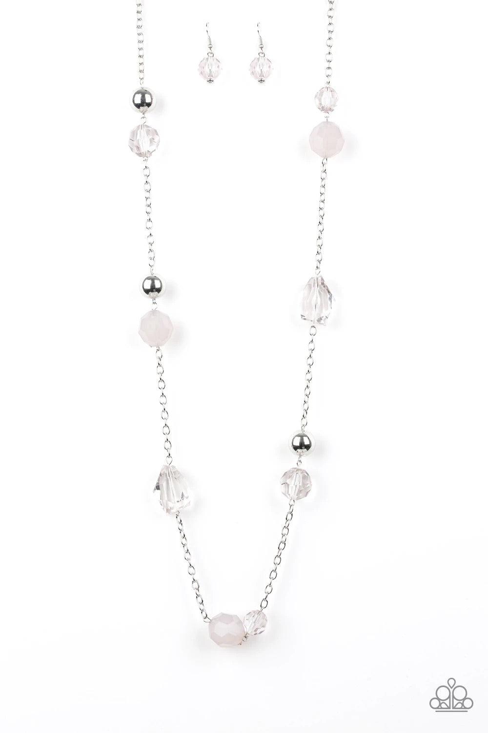 Paparazzi Accessories Royal Roller - Silver Infused with oversized silver beads, a collection of glassy and opaque Sleet crystal-like beads trickle along a shimmery silver chain for a whimsical look. Features an adjustable clasp closure. Sold as one indiv