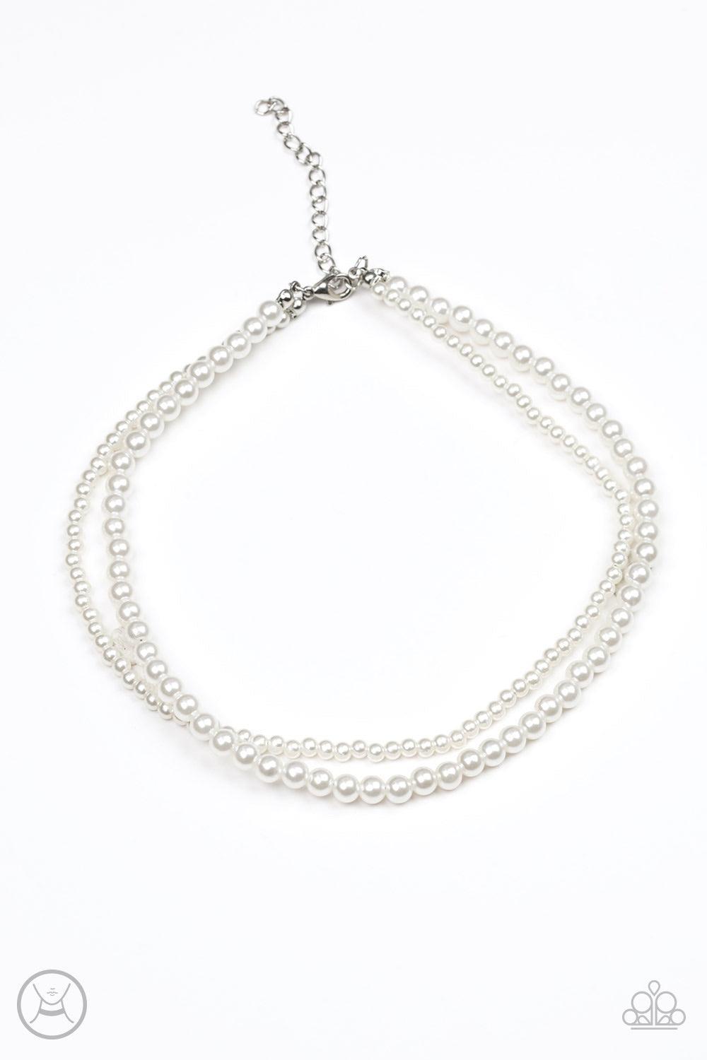 Paparazzi Accessories Ladies Choice - White Varying in size, two strands of dainty white pearls wrap around the neck for a refined look. Features an adjustable clasp closure. Jewelry