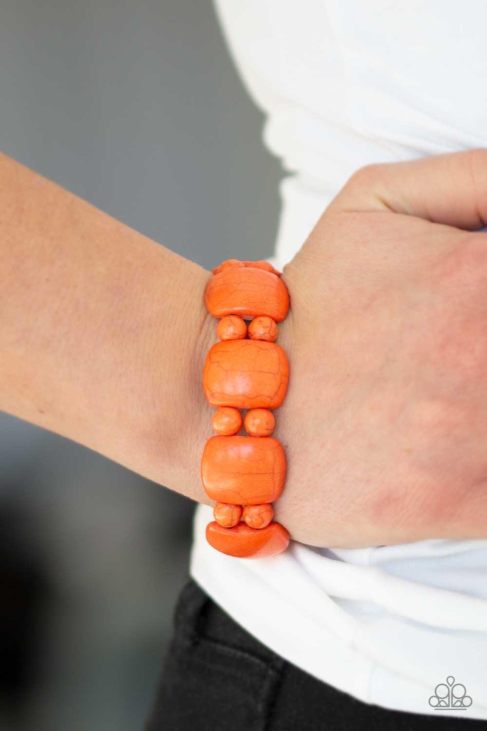 Paparazzi Accessories Don’t Be So NOMADIC - Orange A collection of round and square-like orange stones are threaded along stretchy bands around the wrist for a seasonal look. Jewelry
