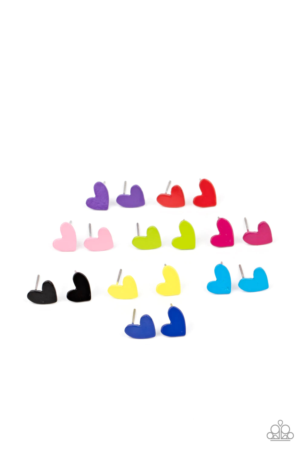 Paparazzi Accessories Starlet Shimmer Earrings #26 These colorful heart earrings vary in shades of purple, red, pink, green, black, yellow, and blue. Earrings attach to standard post-back fittings. Jewelry